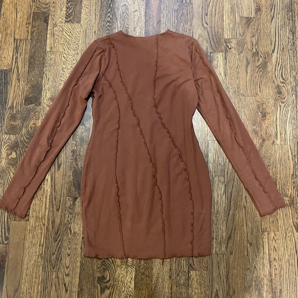 Oh Polly Exposed Seam Split Cuff Mini Dress In Brown - Picture 7 of 7